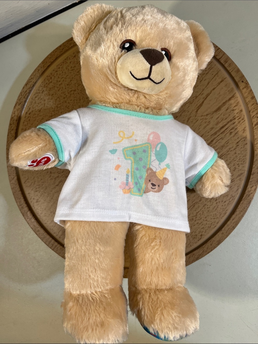 Plush Birthday Bear in Cream with White Tee